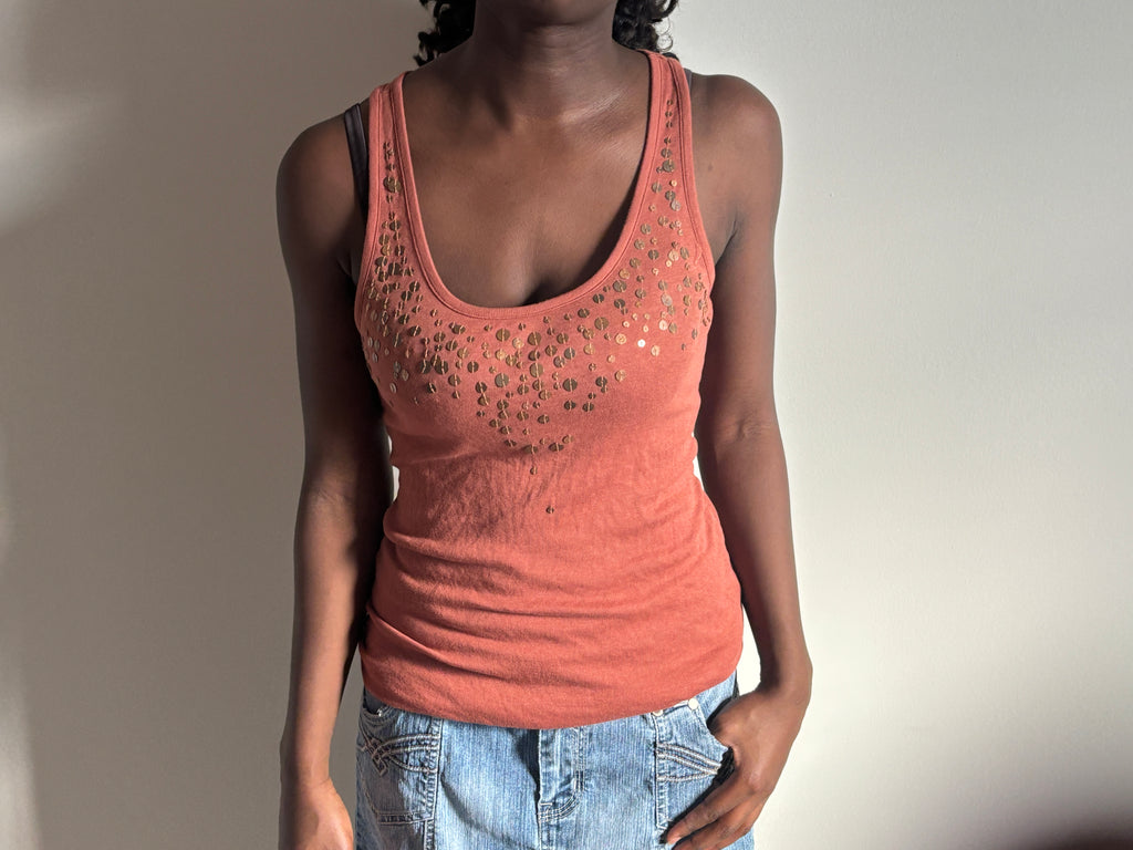 ⭐ Orange Tank Top with Studded Details