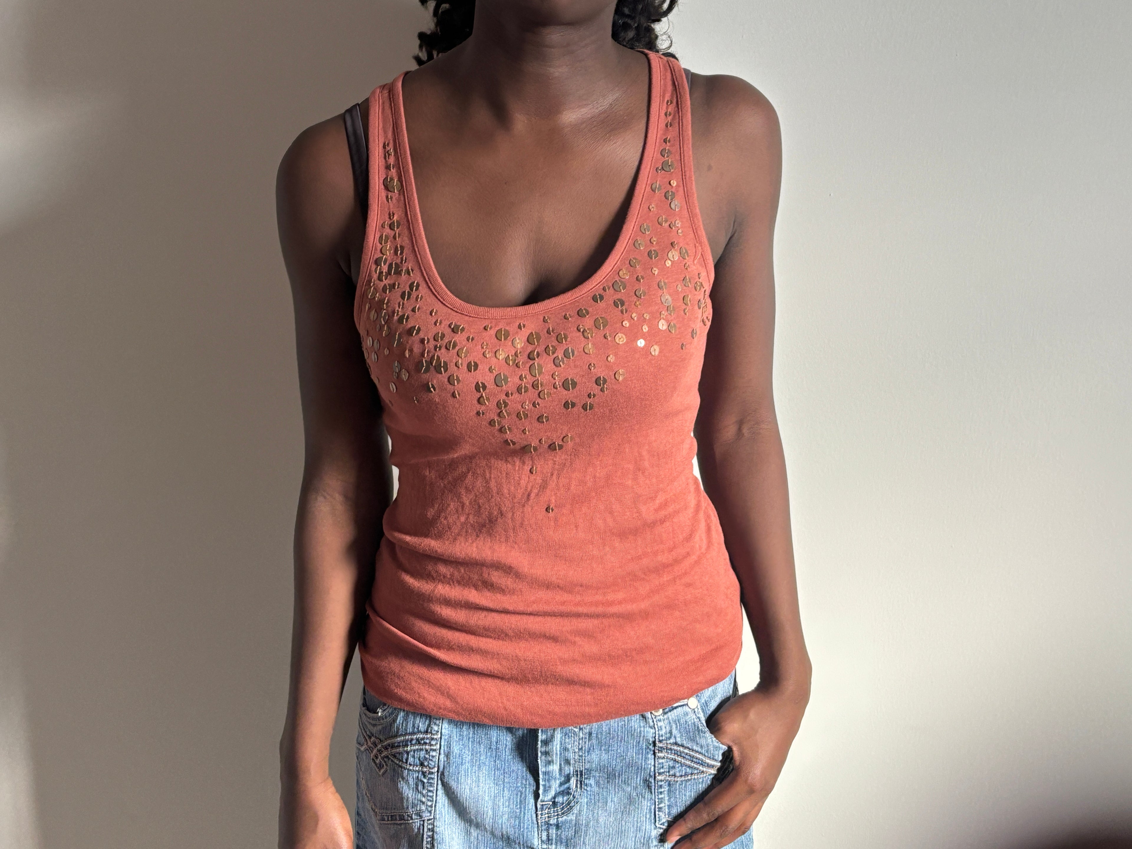 ⭐ Orange Tank Top with Studded Details