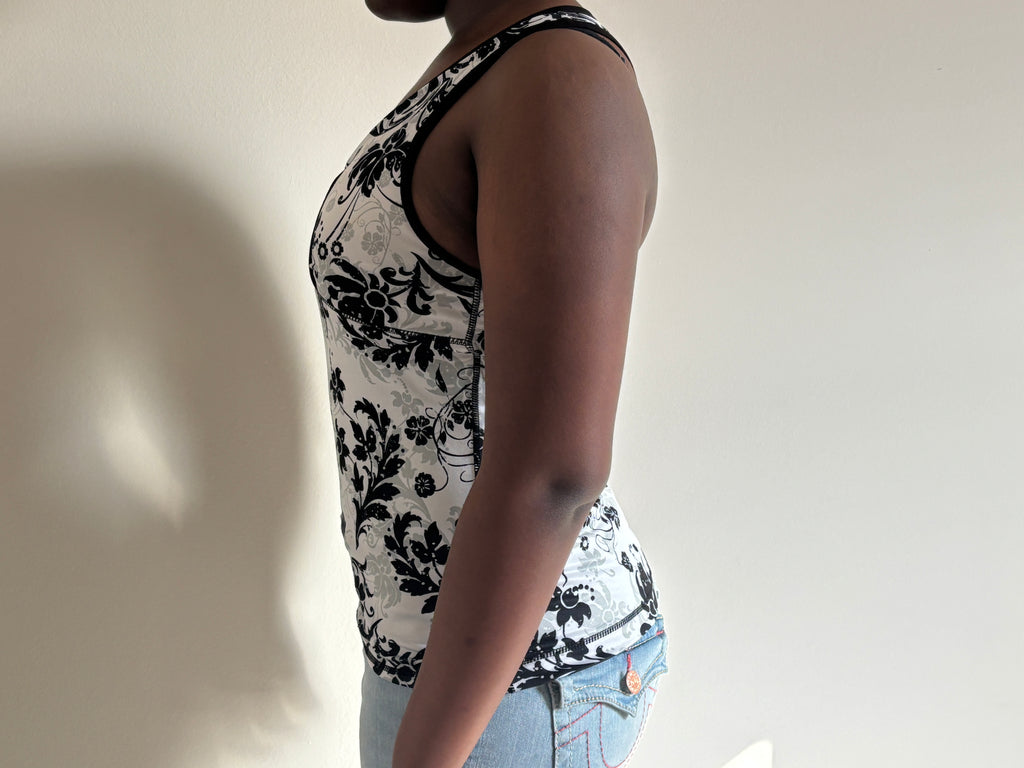 Black & White Floral V-Neck Tank