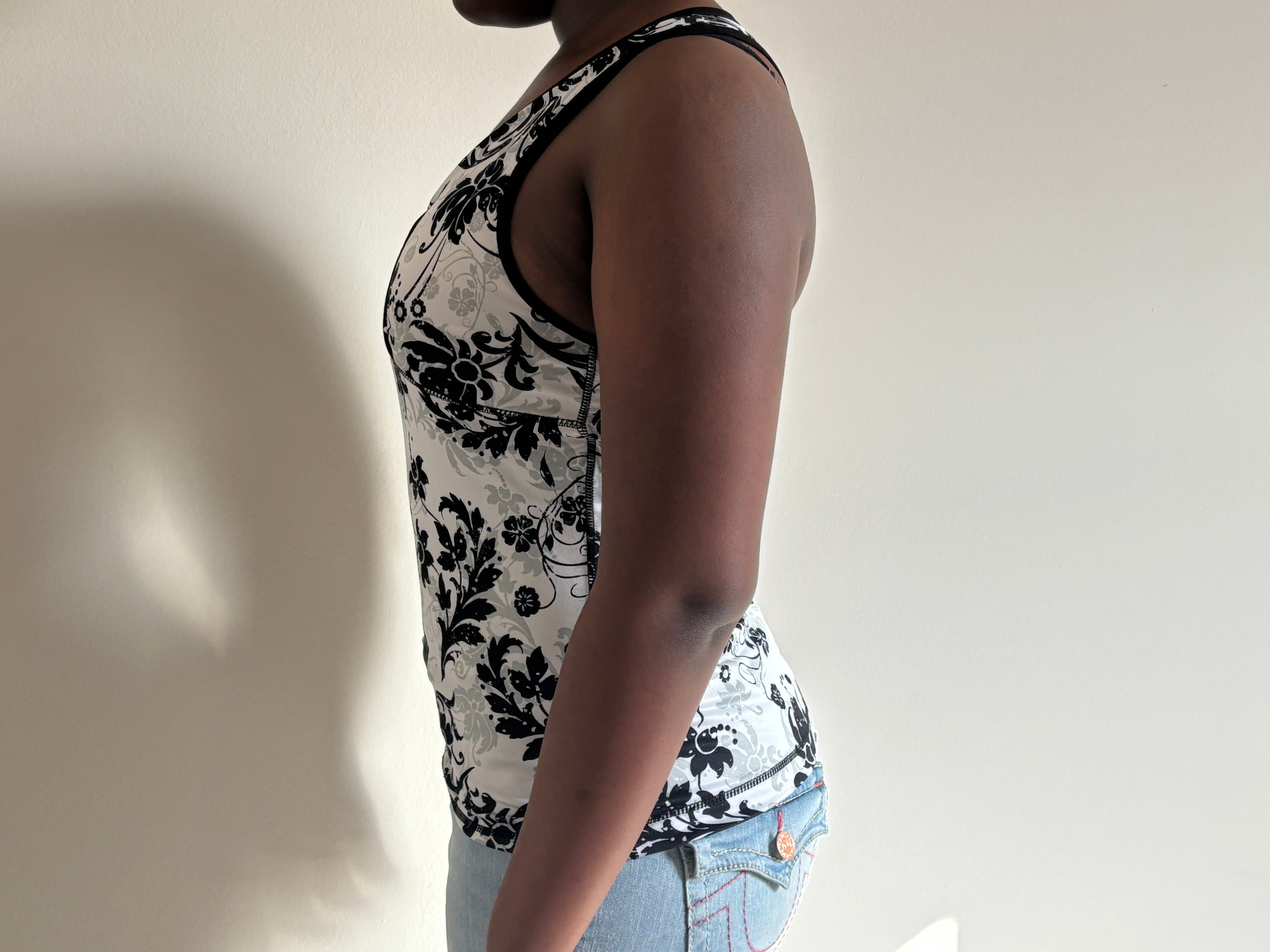 Black & White Floral V-Neck Tank