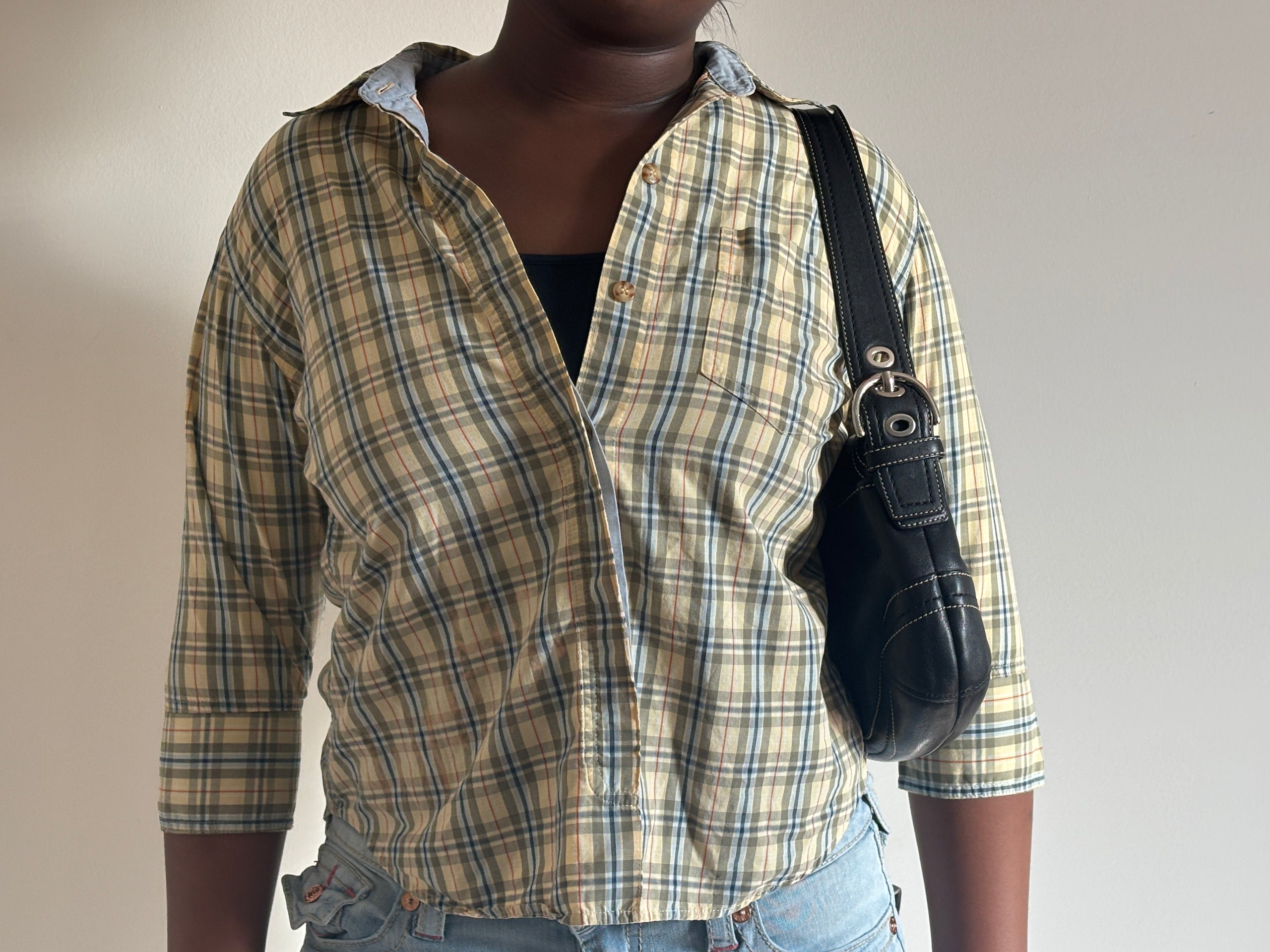 ⭐ beige Plaid Button-Up Shirt