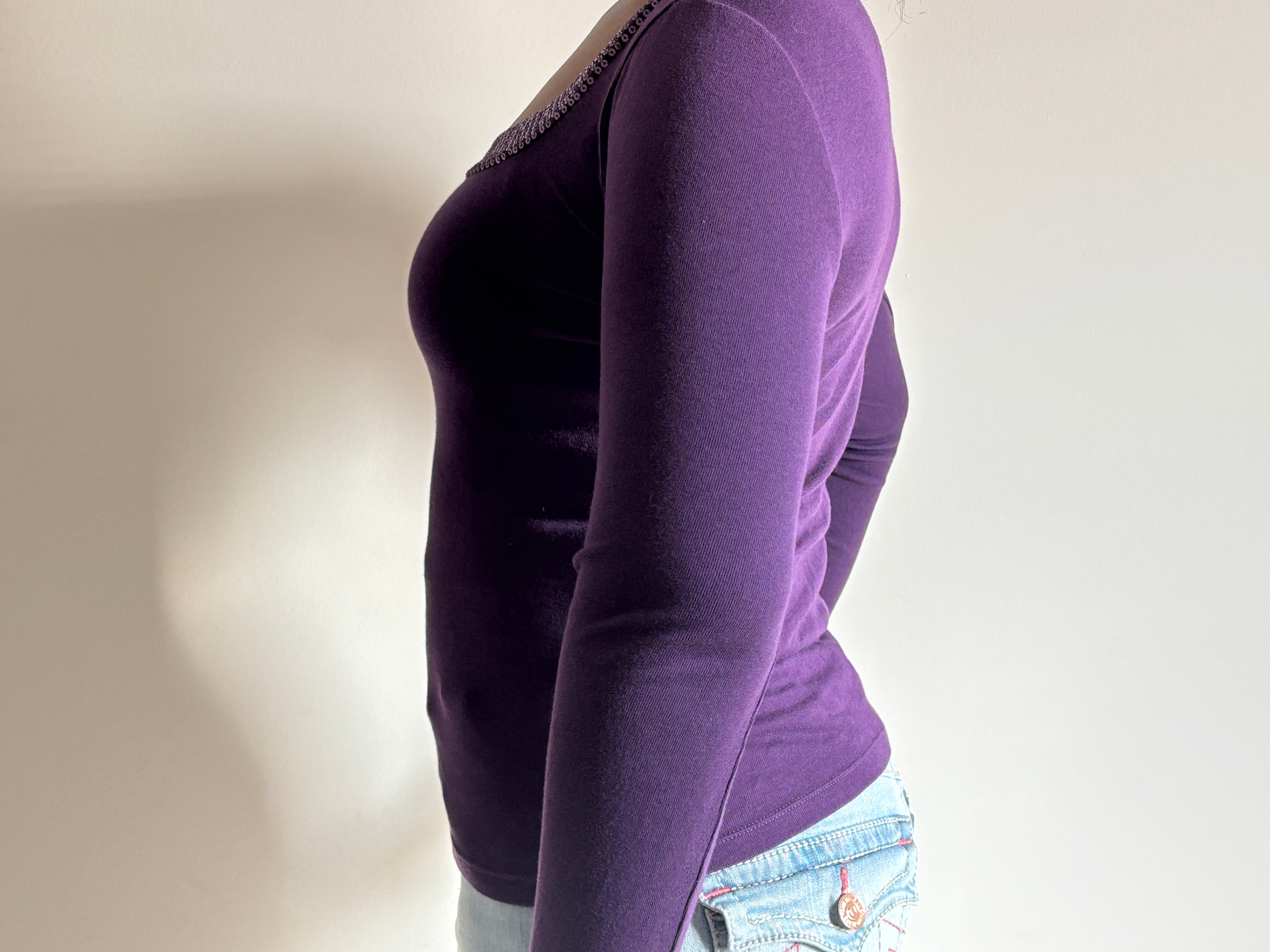 Purple Square Neck Long Sleeve Top
