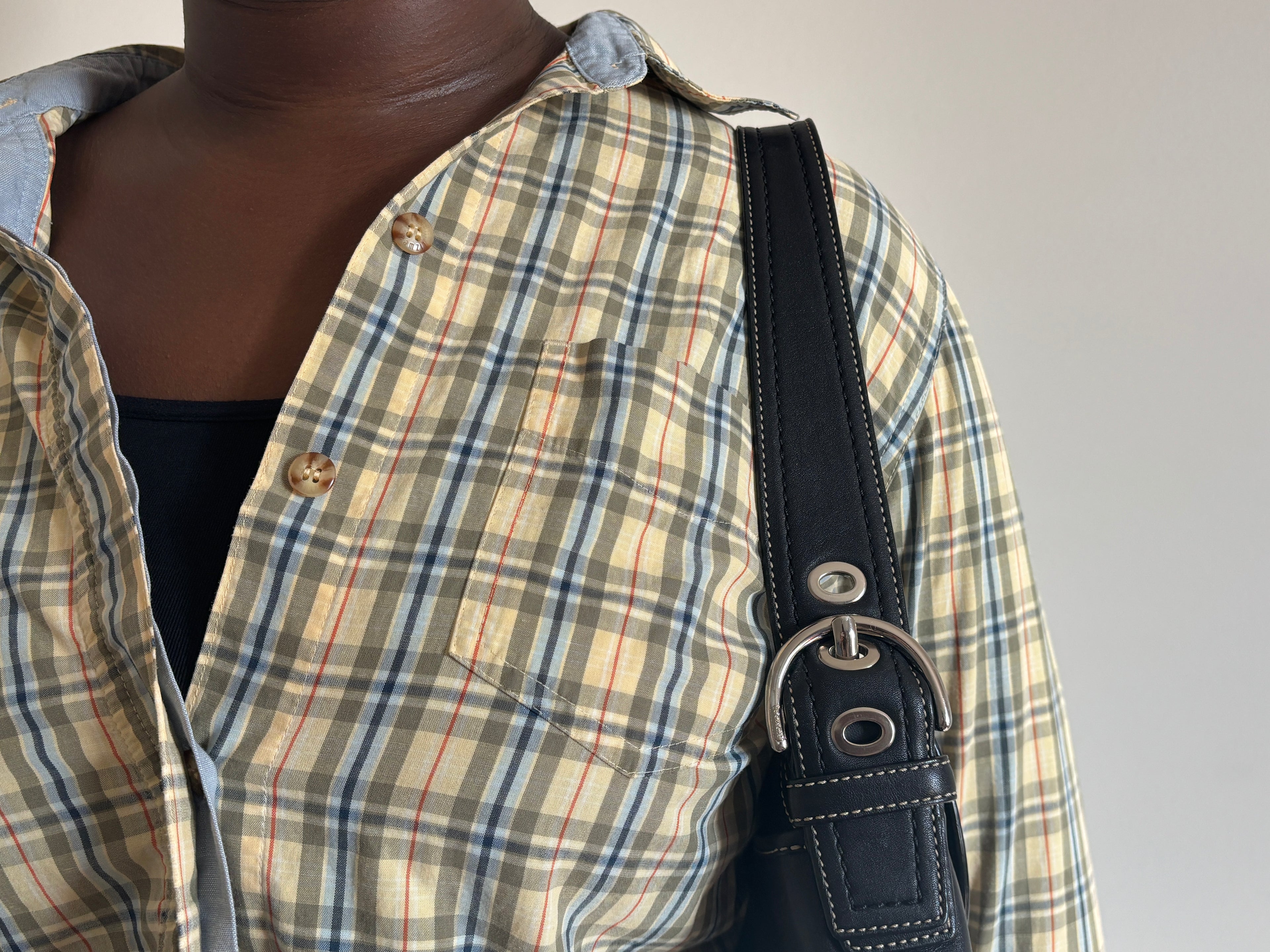 ⭐ beige Plaid Button-Up Shirt