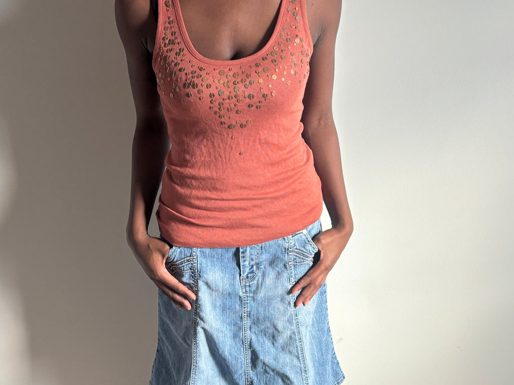 ⭐ Orange Tank Top with Studded Details