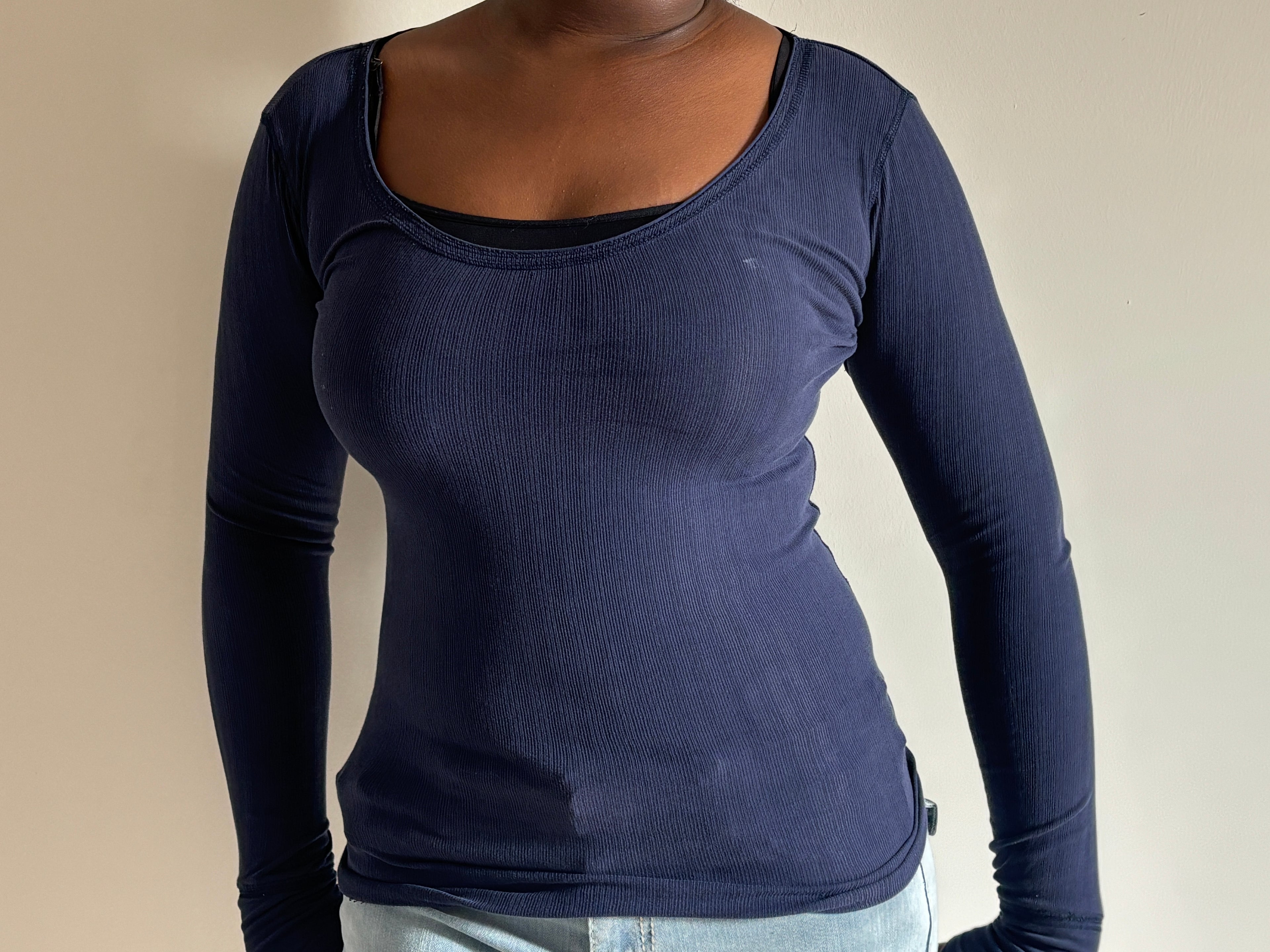Navy Scoop Neck Long Sleeve Top