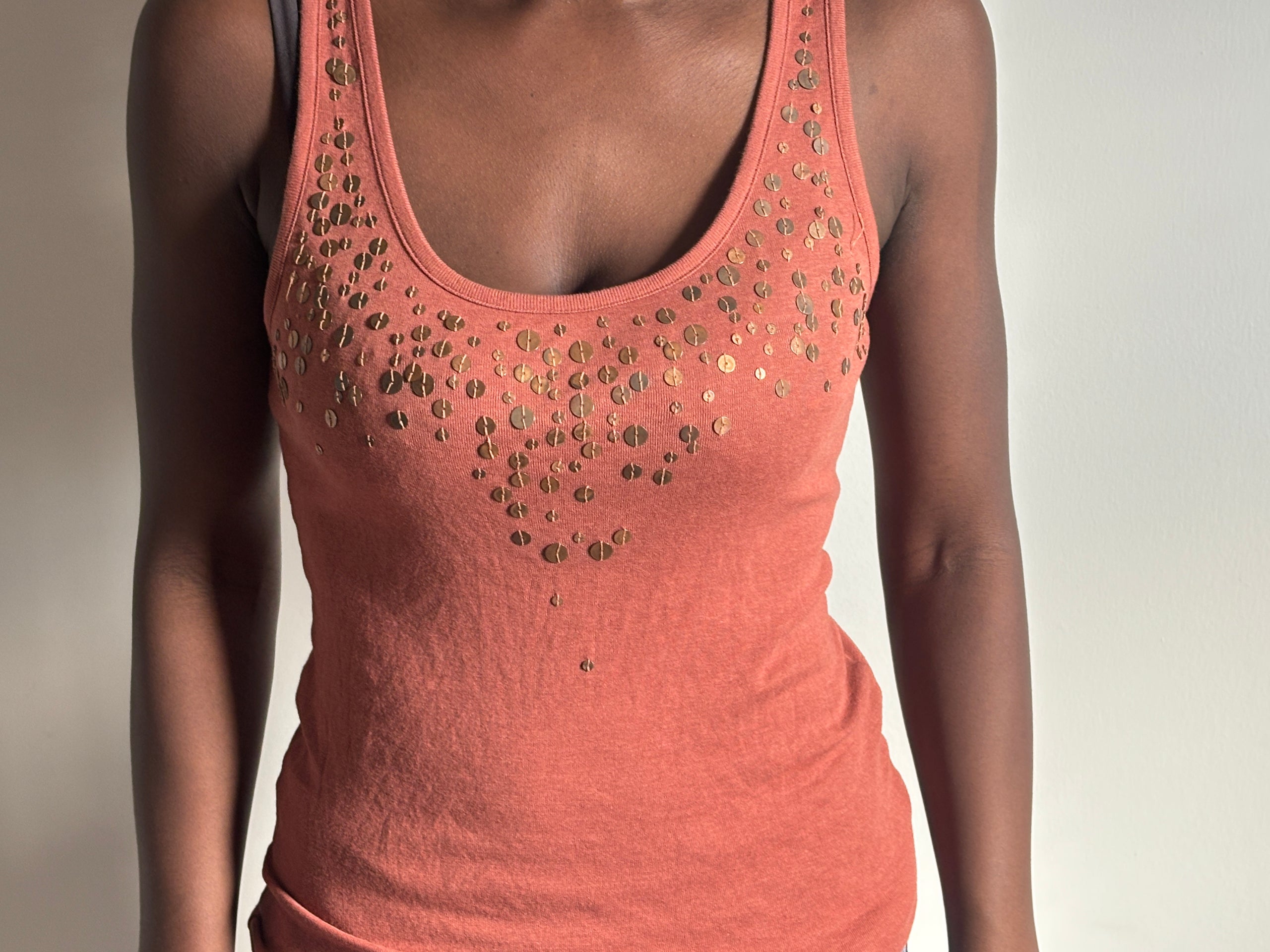 ⭐ Orange Tank Top with Studded Details