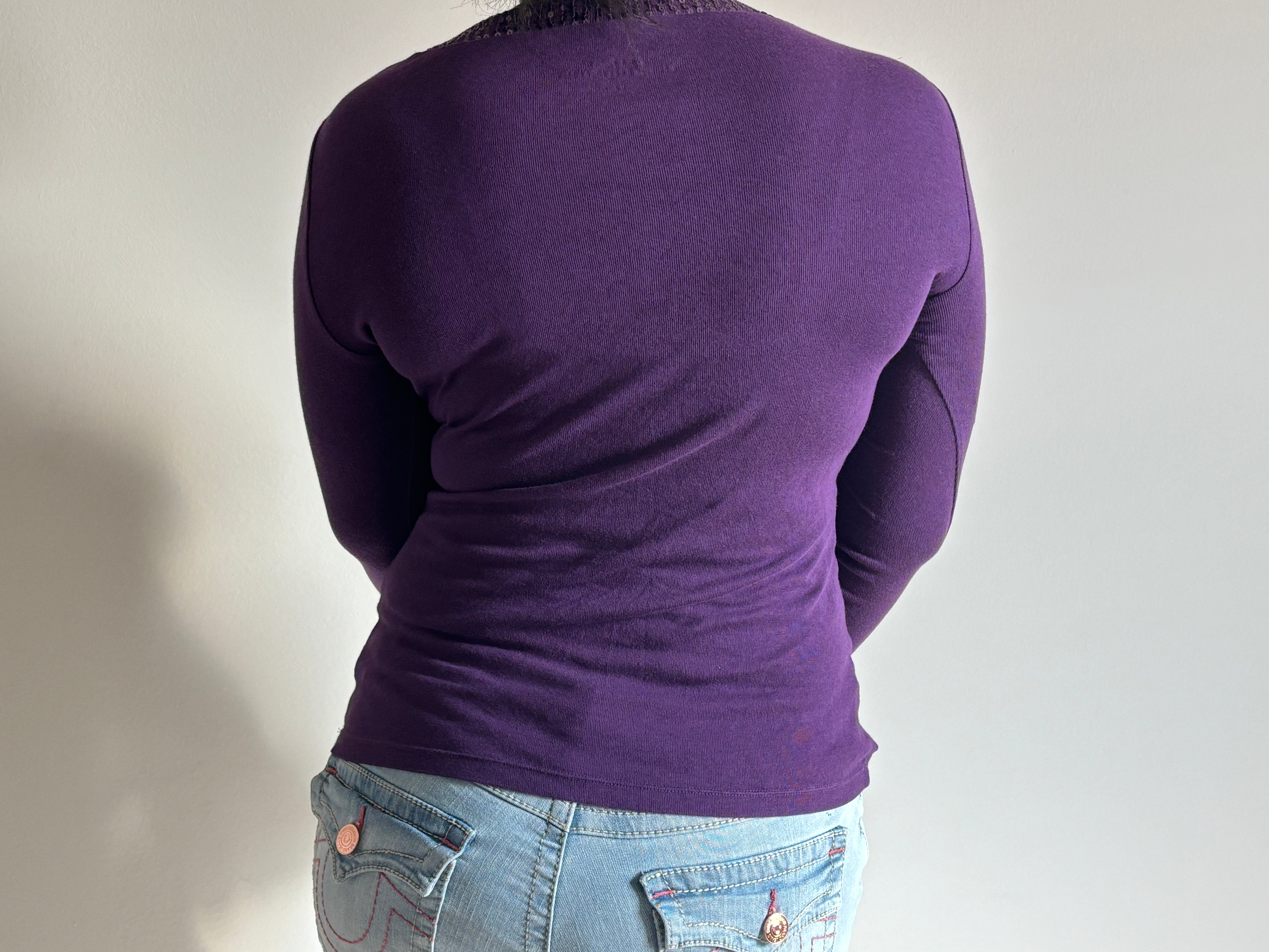 Purple Square Neck Long Sleeve Top