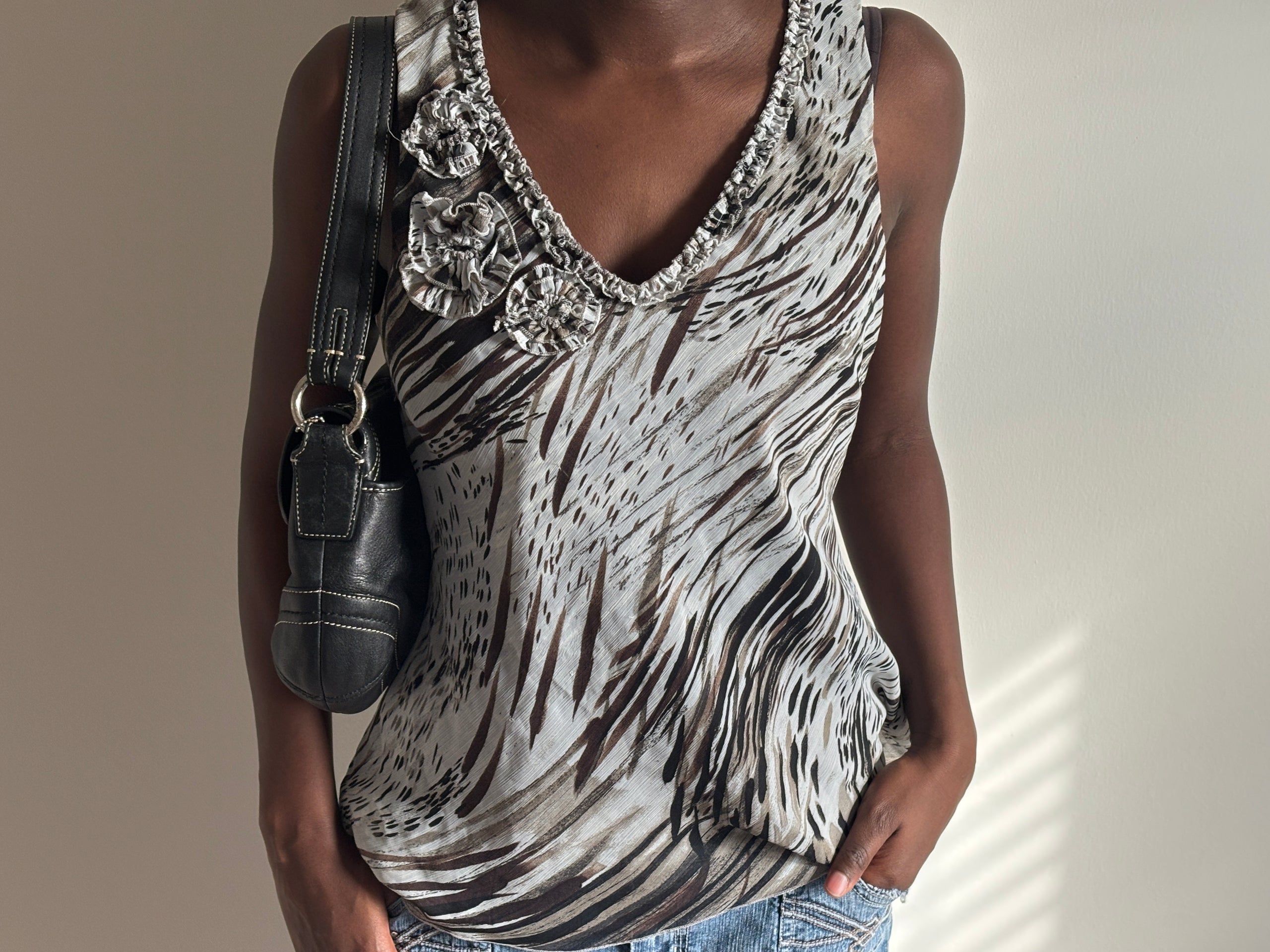 ⭐ Vintage Y2K Floral Embellished Animal Print Top