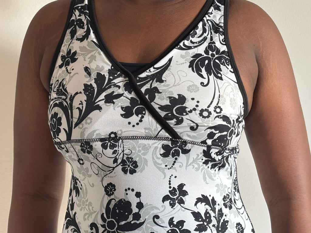 Black & White Floral V-Neck Tank