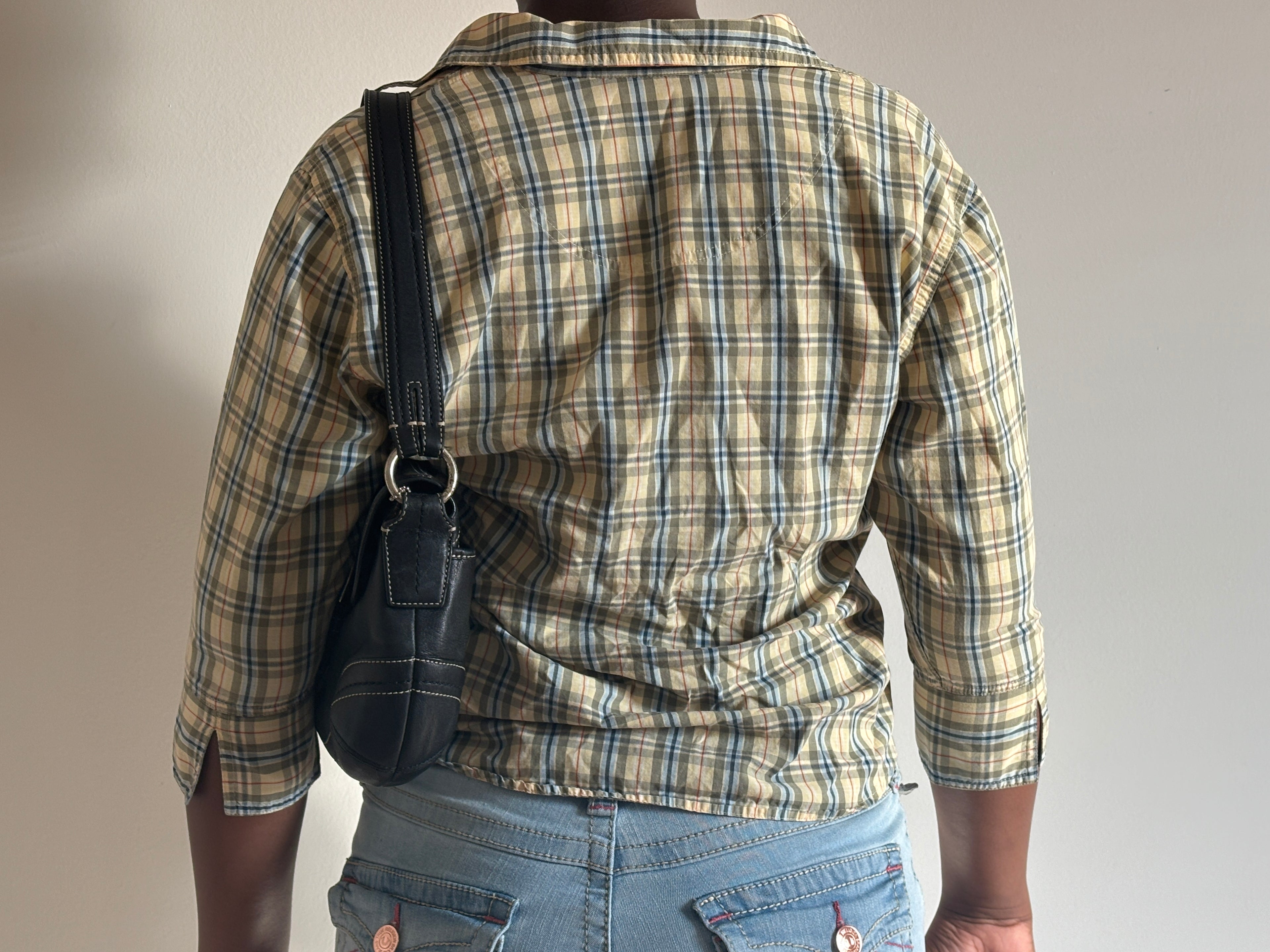 ⭐ beige Plaid Button-Up Shirt