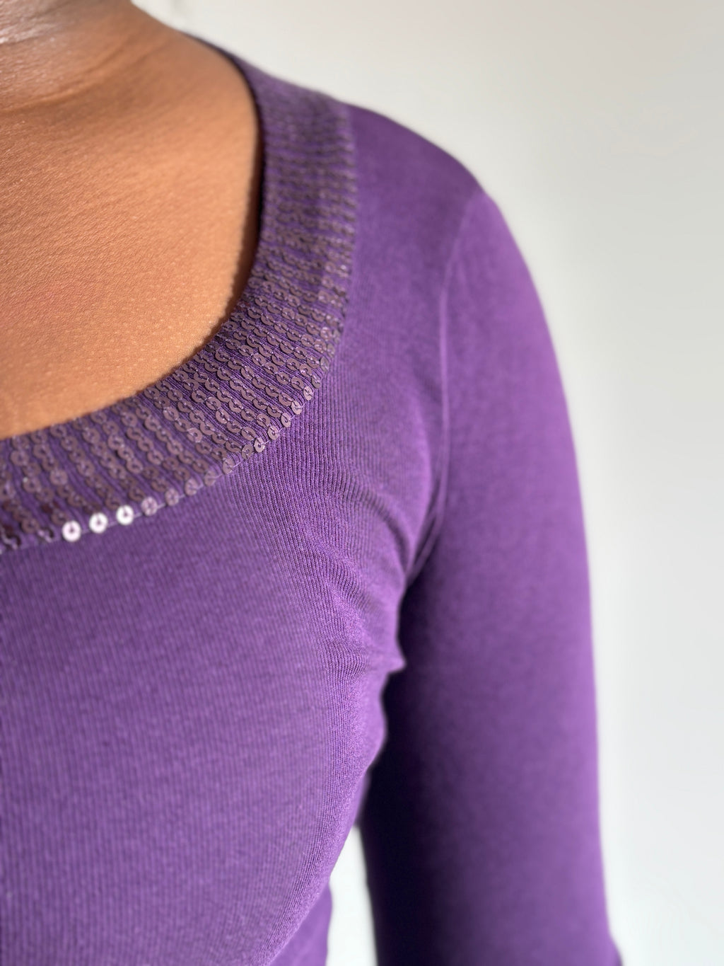 Purple Square Neck Long Sleeve Top