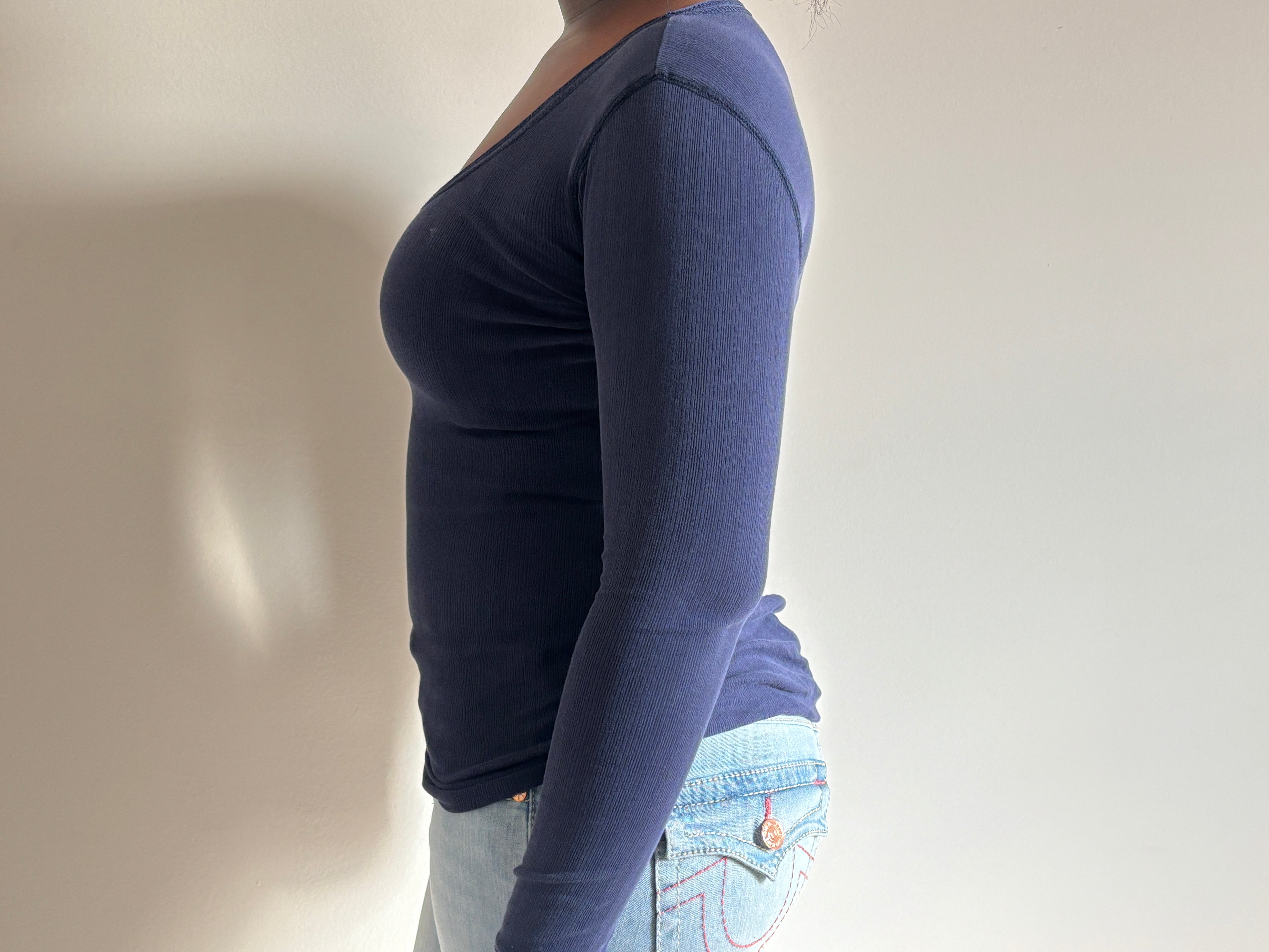 Navy Scoop Neck Long Sleeve Top